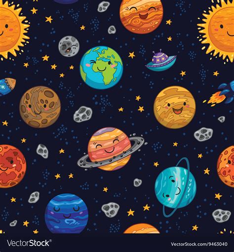 Seamless Space Pattern Background With Planets Vector Image