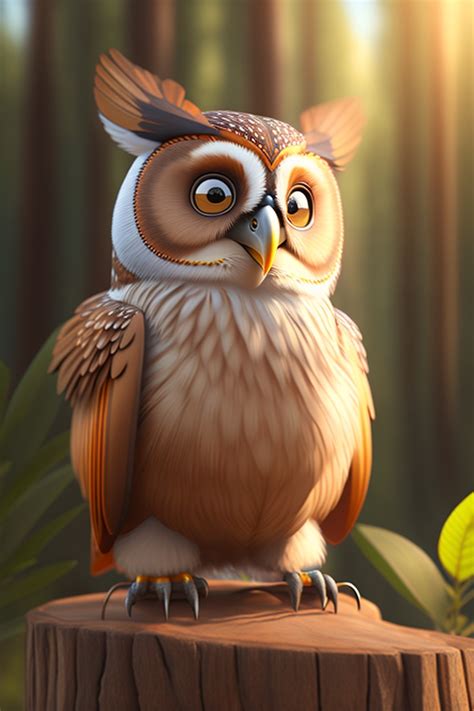 Lexica D Old Owl Wise Character Sitting On A Tree Stump Pixar