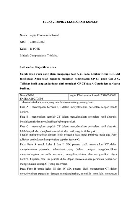 Eksplorasi Konsep Topik 1 TUGAS 2 TOPIK 2 EKSPLORASI KONSEP Nama