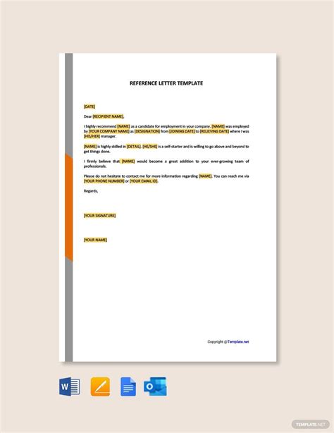 Professional Reference Letter Template Google Docs Word Apple Pages