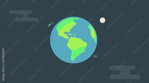 Stockvideon Flat Earth Animation Of Graphic With Moon And Communication