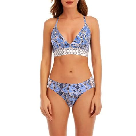 Lucky Brand Blossom Floral Print Swim Bikini Top And Bottom Collection Top Blue S Walmart