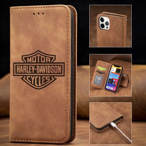 H Harleys Davidsons Funda De Tel Fono De Cuero Con Tapa Magn Tica De