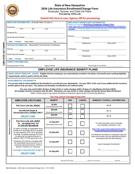 New Hampshire Voya Life Insurance Enrollment Change Form Fill