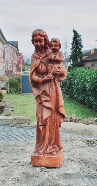 ALTE MADONNA HEILIGE Maria Mutter Gottes Jesus Kind Holz Statue H 37