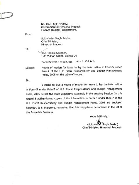 Fillable Online Form 5 Under Rule 7 Of The Himachal Pradesh Fiscal