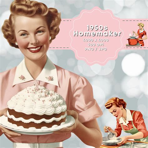 1950s Homemaker Clip Art Retro Housewife Vintage Homemaker Mom Etsy