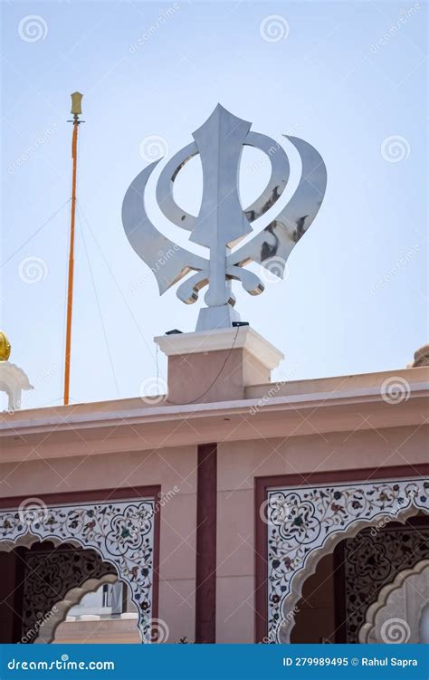 Khanda Sikh Holy Religious Symbol At Gurudwara Entrance With Bright