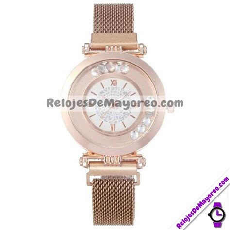 Reloj Dorado Extensible Mesh Metal Iman Caratula Diamantes Sueltos Con