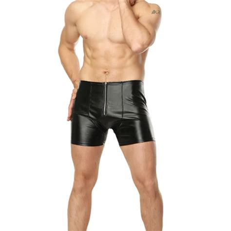 Plus Size XXL MenLatex Boxer Black Sex Gay Zipper Front Panties Faux