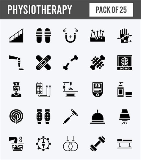 Physiotherapie Glyphen Symbole Packen Vektorillustration Premium