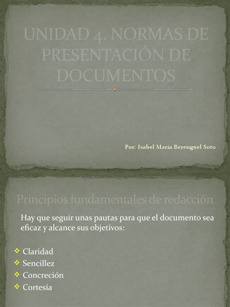 Presentación Tema 4 Normas De Presentación De Documentos Pdf