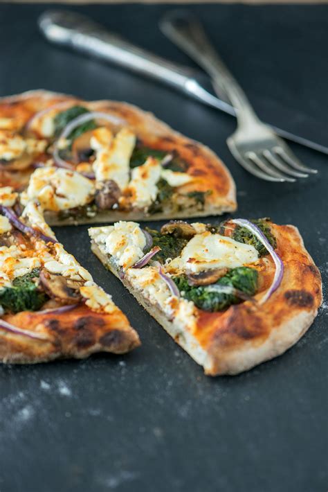 Spinach Mushroom And Goat Cheese No Knead Pizza