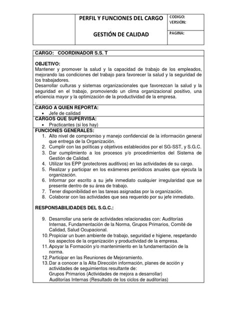 Perfil De Cargo Sst Derecho Laboral Seguridad Y Salud Ocupacional Prueba Gratuita De 30