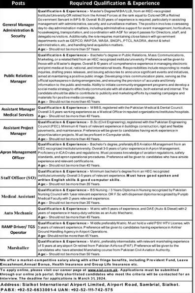 Sialkot International Airport announces Multiple Jobs 2024