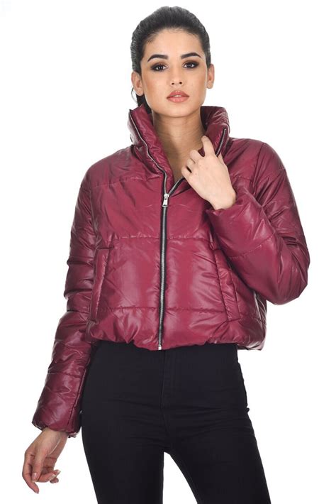 Plum Wet Look Puffer Jacket Ax Paris