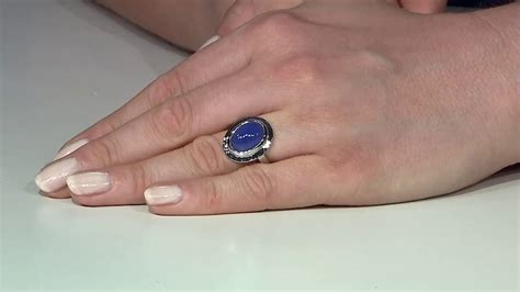 Indischer Blauer Chalcedon Platinplattierter Silberring Ct