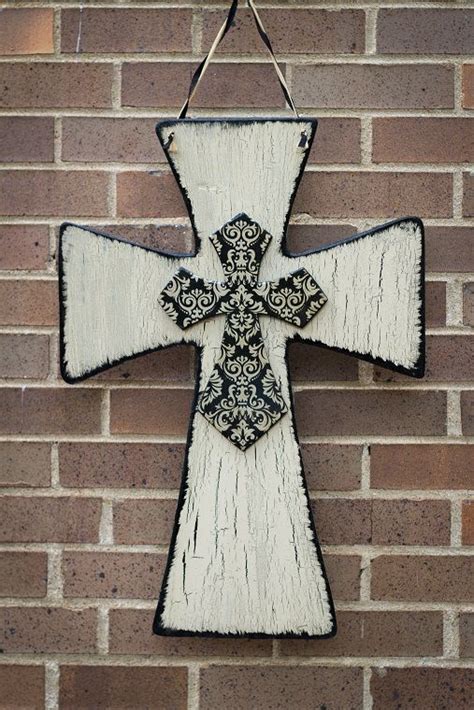 DIY Painted Wooden Cross Distressed With Crackle Layered Crosses