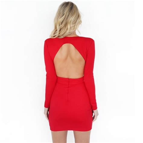 Deep V Neck Backless Mini Bodycon Dress Power Day Sale