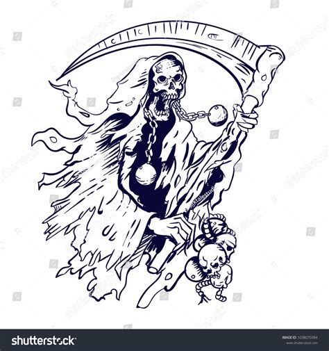 Grim Reaper Line Vector Illustration Stockvektor Royaltyfri