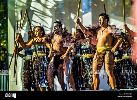 Maori Performers Doing The Haka War Dance At Melbourne Festival