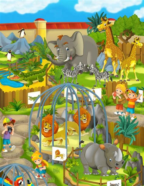 Cartoon Zoo - Amusement Park - Illustration For The Children Stock Illustration - Illustration ...