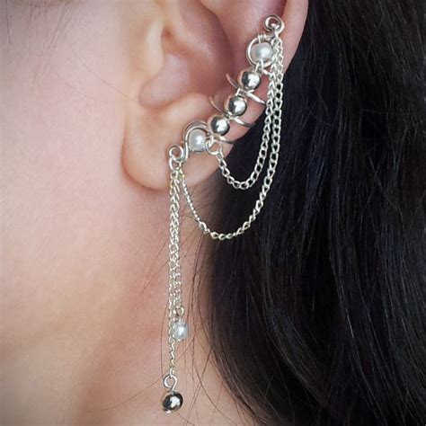 Silver Ear Cuff With Chain Silver Plated Chain Ear Wrap Etsy Uk