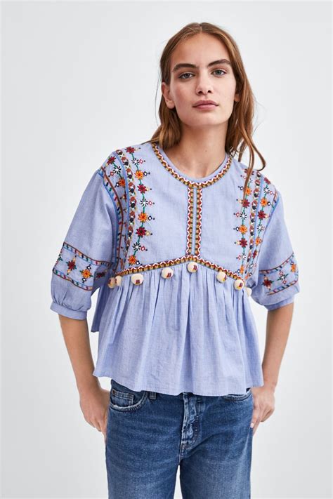 Embroidered Top Blouses Shirts Blouses Trf Zara United Kingdom