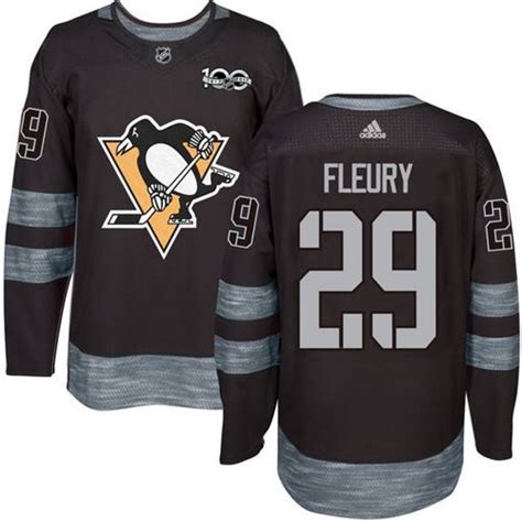 Penguins #29 Andre Fleury Black 1917-2017 100th Anniversary Stitched ...