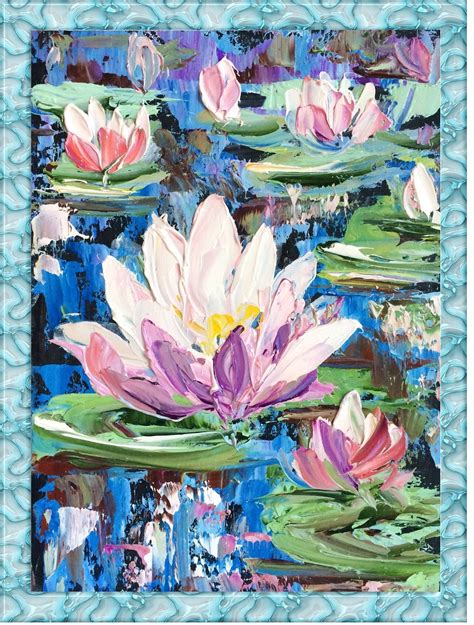 Oil painting lotus flower. Pink lotus art. Water lily pond | Etsy