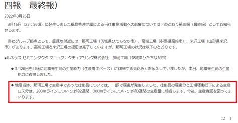 情報収集専用垢なので基本呟かないでも呟くときは発作が起きたと思ってくださいぽよ On Twitter ルネサス地震から完全復旧ポヨ 復旧に