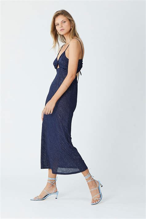 Suboo Asha Twist Front Slip Dress Navy Metallic All The Dresses