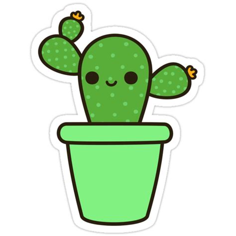 Cute Cactus In Green Pot Stickers By Peppermintpopuk Redbubble