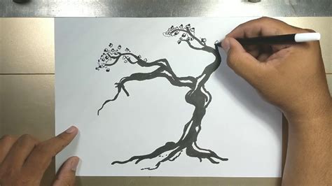 How To Draw Cherry Blossom Tree Step By Step Youtube