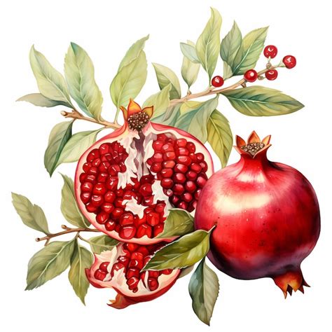 Premium Ai Image Handdrawn Watercolor Painting Of Pomegranates On A