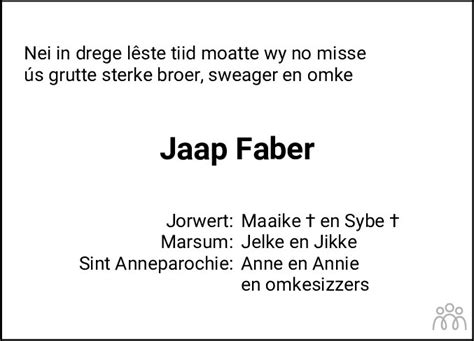 Jacob Jaap Faber Overlijdensbericht En Condoleances