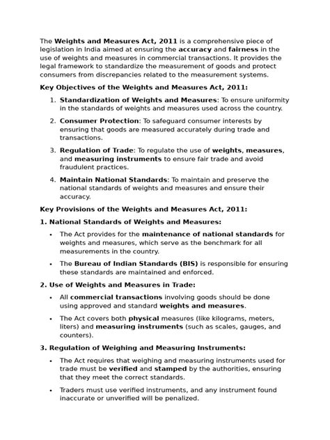 weights  measures act  overview  measurement weight
