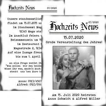 Originelle Vintage Zeitung Wedding News Hochzeitseinladung Selbst