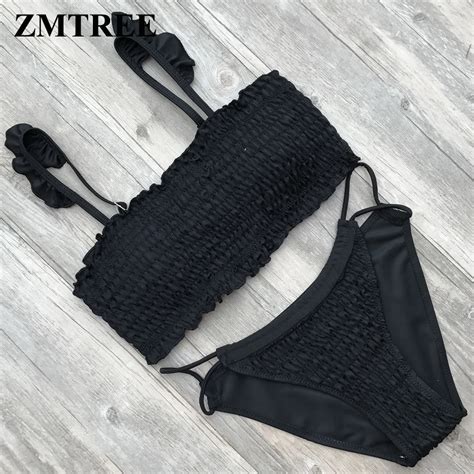 ZMTREE 2018 New Sexy Bikini Push Up Pleated Swimwear Women Top Bra