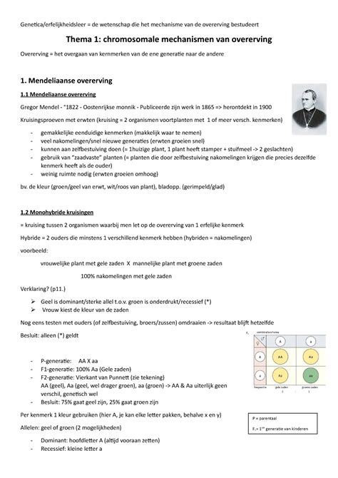 Bio Thema 1 Samenvatting Genetica Geneticaerfelijkheidsleer De