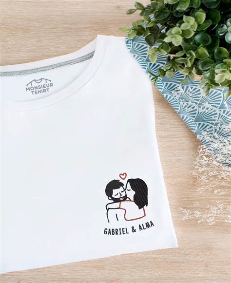 T Shirt Homme Couple Baiser Brodé Personnalisé Monsieur Tshirt