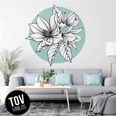 Flores Calcoman A De Pared Magnolia Pegatina De Pared Etsy