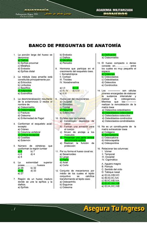 Modelo De Examen Repaso De Anatomia Preguntas Y Respuestas Anatomia