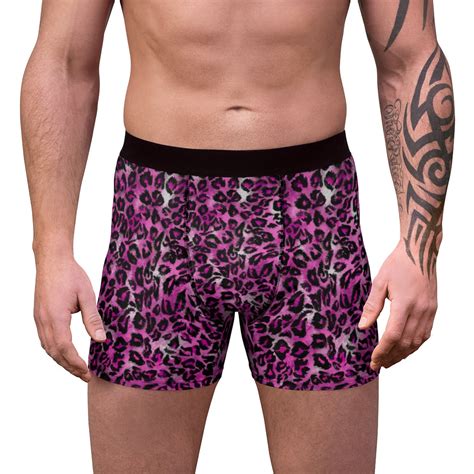 Pink Leopard Print Mens Underwear Animal Premium Mens Boxer Briefs