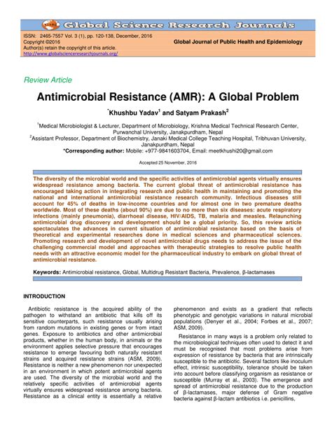 Pdf Antimicrobial Resistance Amr A Global Problem