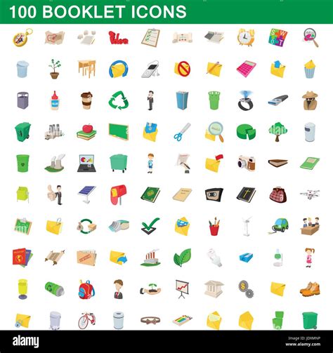 Booklet Icons Set In Cartoon Style For Any Design Vector