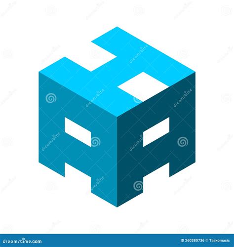 Blue AHA Cube Logo Design Template Letters A H A In A 3D Cube