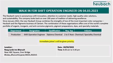 Heubach Walk In Interview For Diploma Chemical