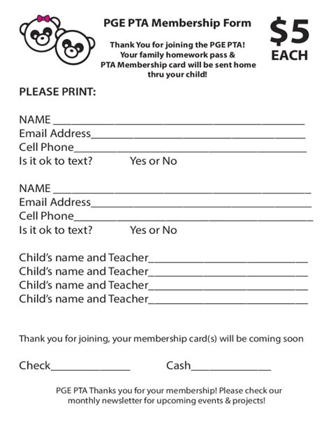 Fillable Online Membership Form Pta Ptsa Pto Printable Template