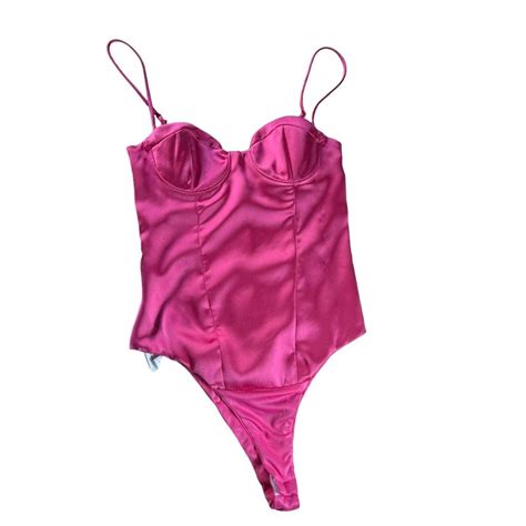 Zara Hot Pink Satin Bodysuit Size XS Brand New Depop